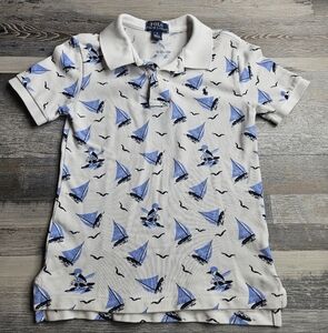 Polo Ralph Lauren Boys Size 6 Polo Shirt White With Blue Windsurfing Bear